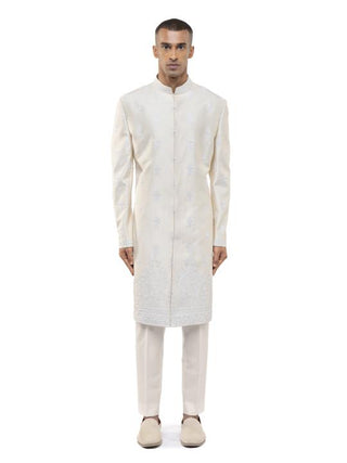 Off-white floral embroidery sherwani set