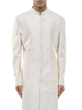Off-white floral embroidery sherwani set