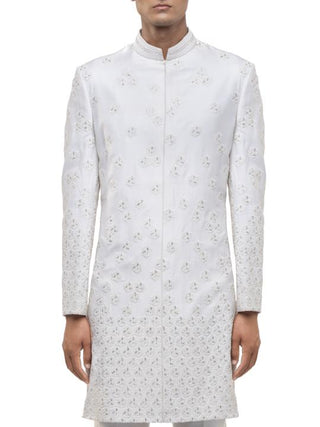 White abstract embroidery sherwani set