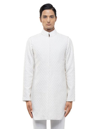 Ivory floral embroidery jacket & achkan set