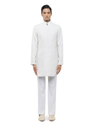 Ivory floral embroidery jacket & achkan set