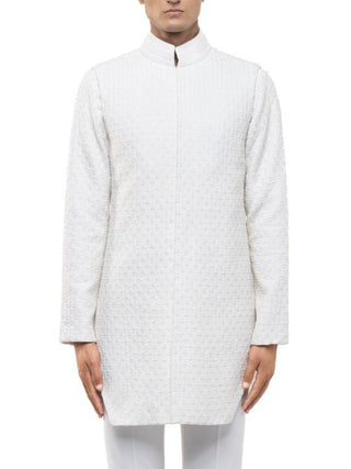 Ivory floral embroidery jacket & achkan set