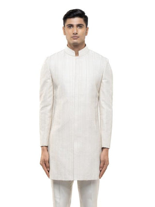 White embroidered sherwani set