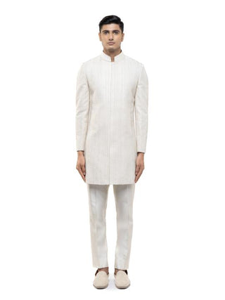 White embroidered sherwani set
