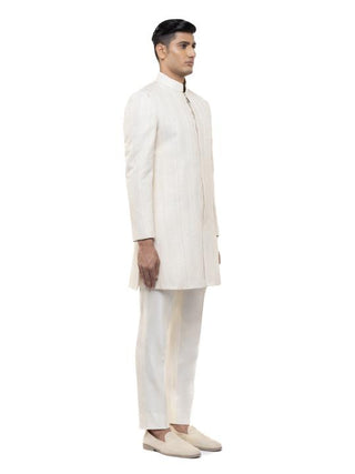 White embroidered sherwani set