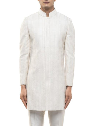 White embroidered sherwani set