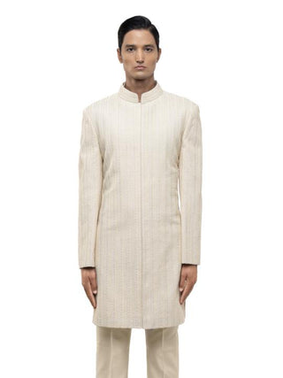 Off-White Silk Embroidered Sherwani Set