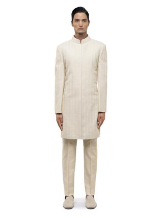 Off-White Silk Embroidered Sherwani Set