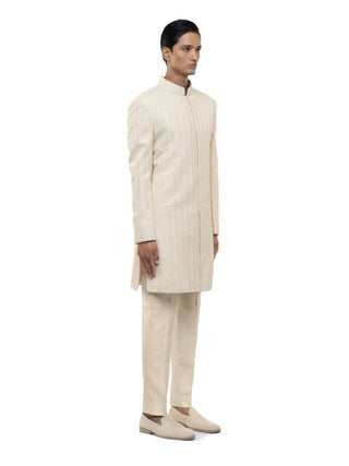 Off-White Silk Embroidered Sherwani Set