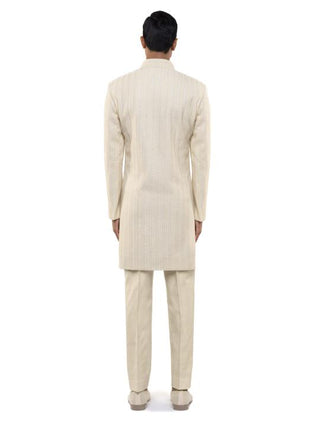 Off-White Silk Embroidered Sherwani Set