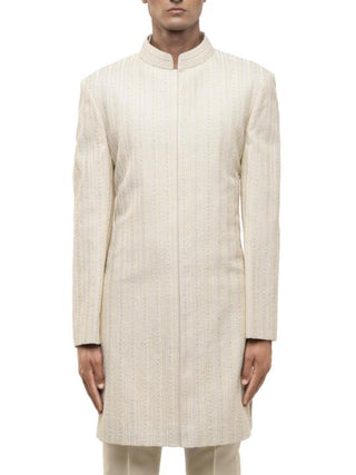 Off-White Silk Embroidered Sherwani Set