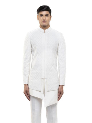 Ivory Beaded Asymmetric Sherwani Set