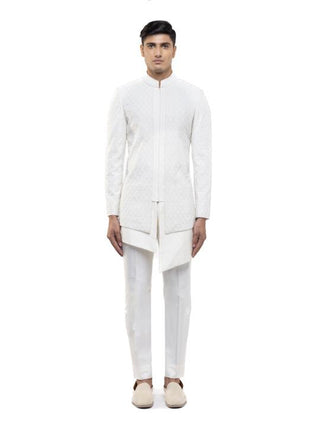 Ivory Beaded Asymmetric Sherwani Set