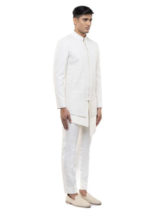 Ivory Beaded Asymmetric Sherwani Set