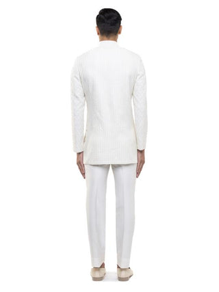 Ivory Beaded Asymmetric Sherwani Set