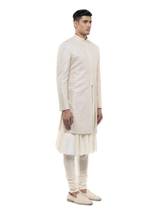 Beige embroidered sherwani & anarkali kurta set