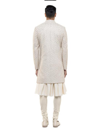 Beige embroidered sherwani & anarkali kurta set