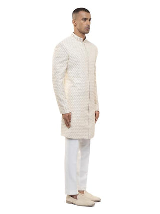 Off-White Beaded Embroidery Sherwani Set