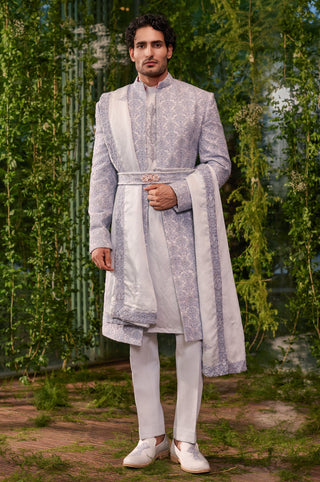 Sherwani Set for Indian Wedding - Gray Chardi Kala Samrat Sherwani Set by Jigar and Nikita at Mrs. G