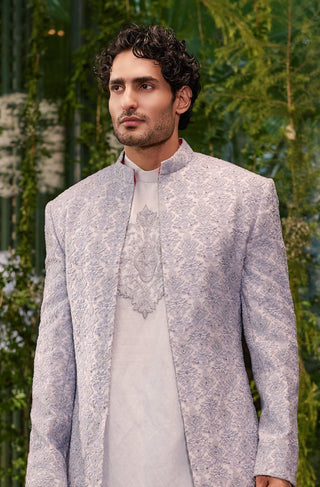 Sherwani Set for Indian Wedding - Gray Chardi Kala Samrat Sherwani Set by Jigar and Nikita at Mrs. G
