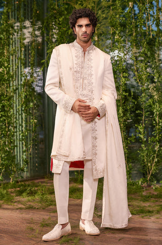 Sherwani Set for Indian Wedding - Ivory Chardi Kala Shvet Agni Sherwani Set by Jigar and Nikita at Mrs. G