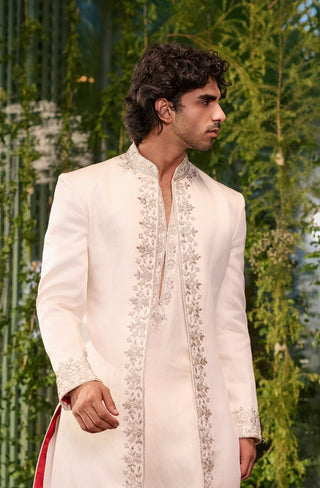 Sherwani Set for Indian Wedding - Ivory Chardi Kala Shvet Agni Sherwani Set by Jigar and Nikita at Mrs. G