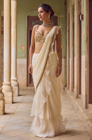 GUL19 Khwahish Ruffle Saree by Tamanna Punjabi Kapoor at Mrs. G