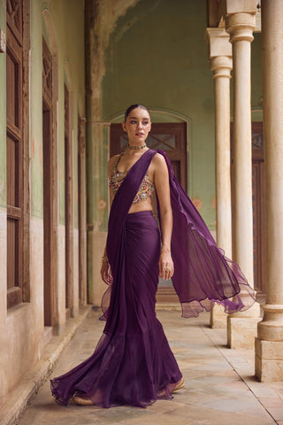 GUL22 Kashida Ruffle Saree by Tamanna Punjabi Kapoor at Mrs. G