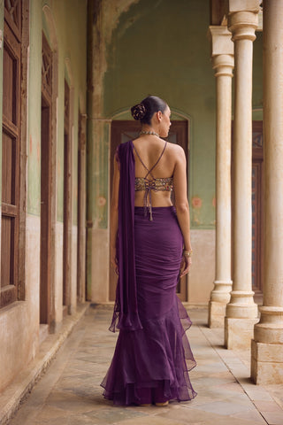 GUL22 Kashida Ruffle Saree by Tamanna Punjabi Kapoor at Mrs. G