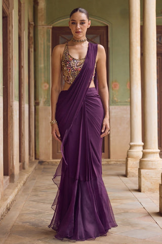 GUL22 Kashida Ruffle Saree by Tamanna Punjabi Kapoor at Mrs. G