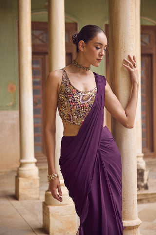 GUL22 Kashida Ruffle Saree by Tamanna Punjabi Kapoor at Mrs. G