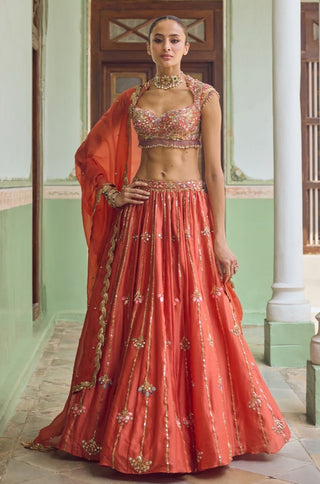 GUL29 Gerua Lehenga by Tamanna Punjabi Kapoor at Mrs. G
