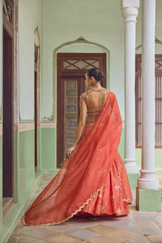 GUL29 Gerua Lehenga by Tamanna Punjabi Kapoor at Mrs. G