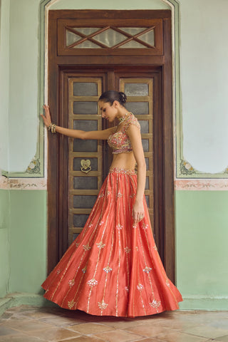 GUL29 Gerua Lehenga by Tamanna Punjabi Kapoor at Mrs. G