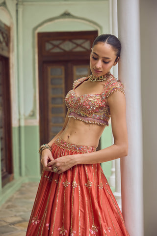 GUL29 Gerua Lehenga by Tamanna Punjabi Kapoor at Mrs. G