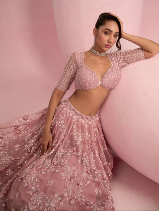 Lehenga Set For Indian Wedding - Pink Solene Lehenga Set by Prevasu