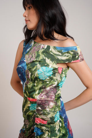 Multicolor Chaya Gaia Ruched Dress – Elegant Daytime Affair Dress by Advait