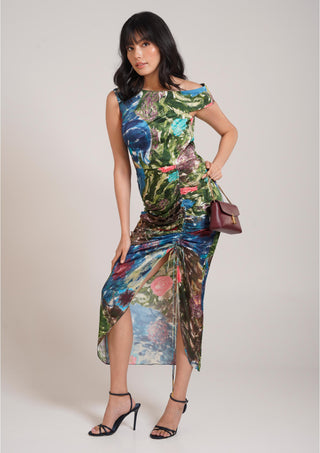 Multicolor Chaya Gaia Ruched Dress – Elegant Daytime Affair Dress by Advait