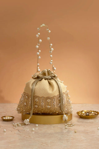 Potli Bag for Indian Wedding – Cream Geet Brocade Embellished by Amyra