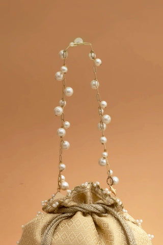 Potli Bag for Indian Wedding – Cream Geet Brocade Embellished by Amyra
