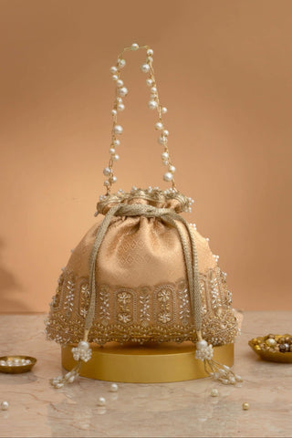 Potli Bag for Indian Wedding – Peach Geet Brocade Embellished by Amyra