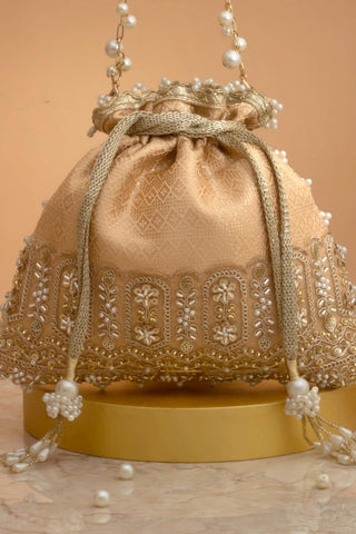 Potli Bag for Indian Wedding – Peach Geet Brocade Embellished by Amyra
