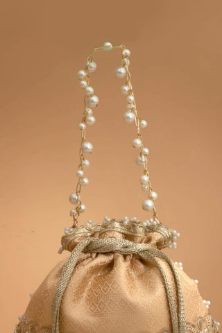 Potli Bag for Indian Wedding – Peach Geet Brocade Embellished by Amyra