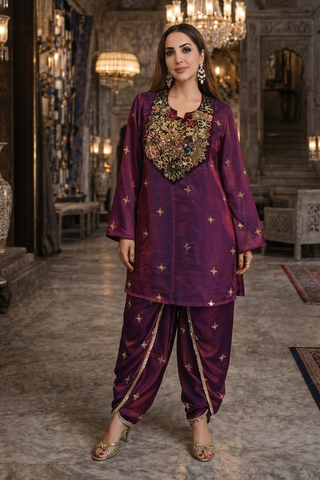 Kurta Set Regal Wear - Purple Fiza Embellished Kurta Set by Banjara Trail