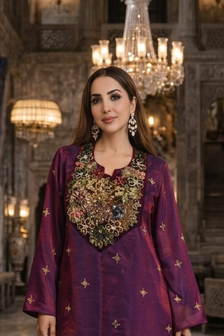 Kurta Set Regal Wear - Purple Fiza Embellished Kurta Set by Banjara Trail