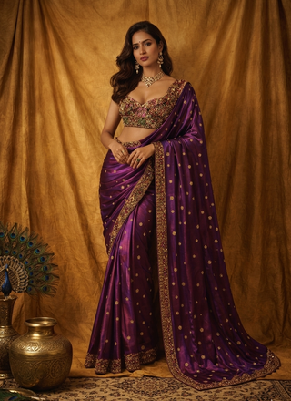 Saree Set Festive Wear - Purple Handcrafted Saree Set by Banjara Trail