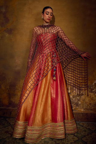Multicolor Jaal Dupatta with Ghunghroo Detailing by Muskkaan Kapadia