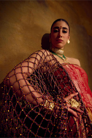Multicolor Jaal Dupatta with Ghunghroo Detailing by Muskkaan Kapadia