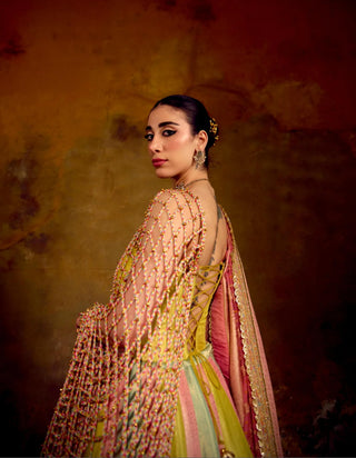 Pastel Multicolor Jaal Dupatta with Ghunghroo Detailing by Muskkaan Kapadia
