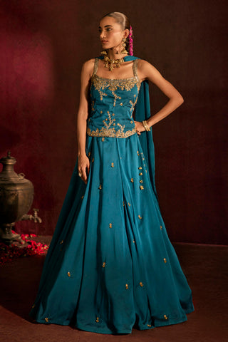Lehenga Set For Indian Wedding - Blue Ghungroo Lehenga by Prevasu